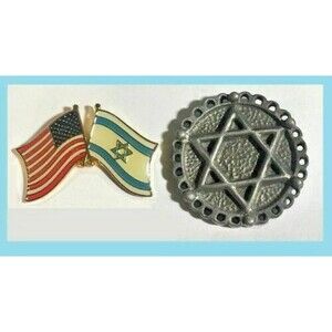 2 Pins -Flags of Israel & USA Friendship Pin & Star of David Pin